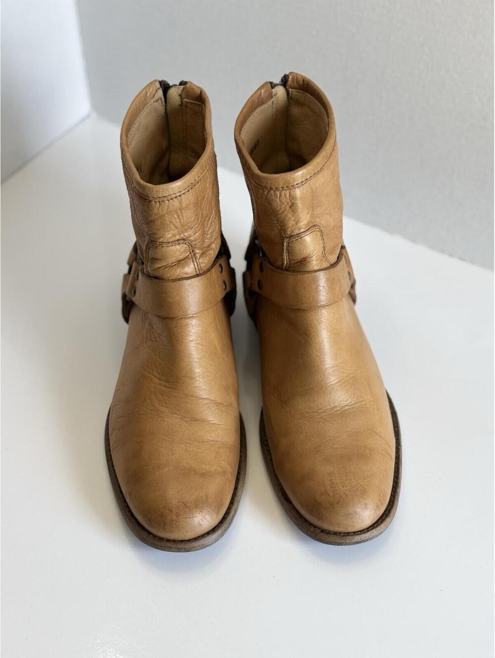 Frye Phillip Harness Short Ankle Boots Zip Moto Women's Size 8.5 B Brown Leather - Picture 4 of 16